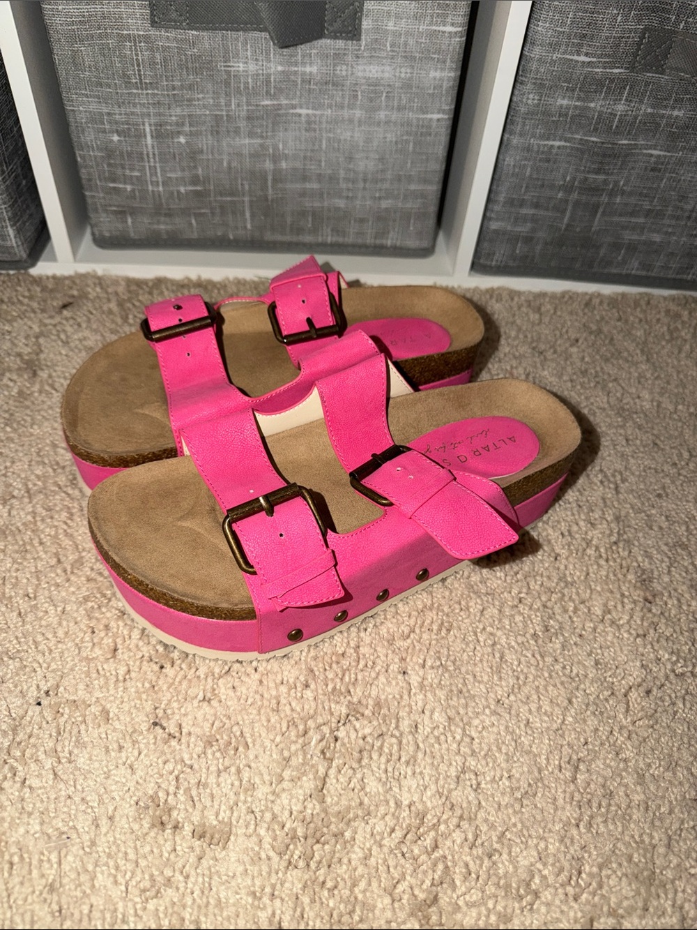 Hot Pink Double Buckle Platform Sandals